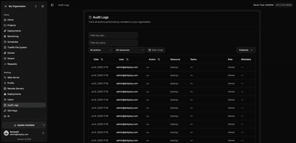 Nomploy audit logs tracking deployments in governed environments