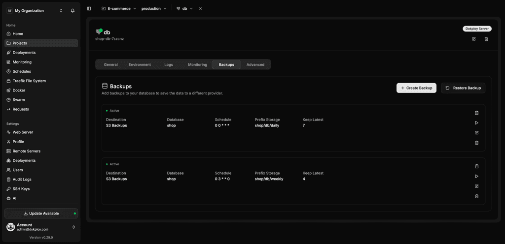 Nomploy scheduled database backups with S3 destination