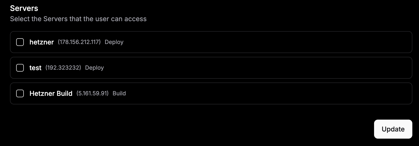 Assign remote servers to individual team members